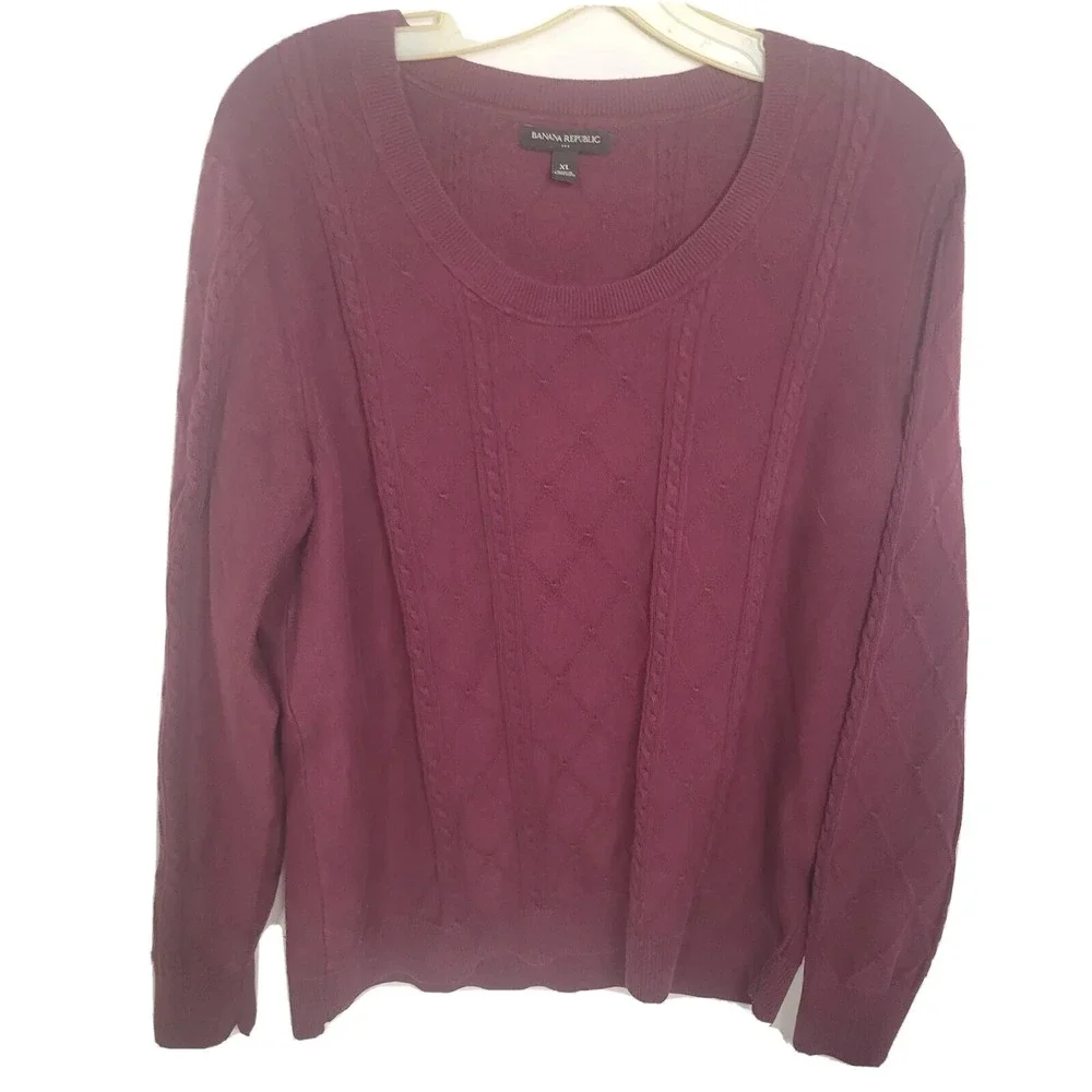 Banana‎ Republic Sweater XL Maroon Cable Knit Long Sleeve Pullover winter warm